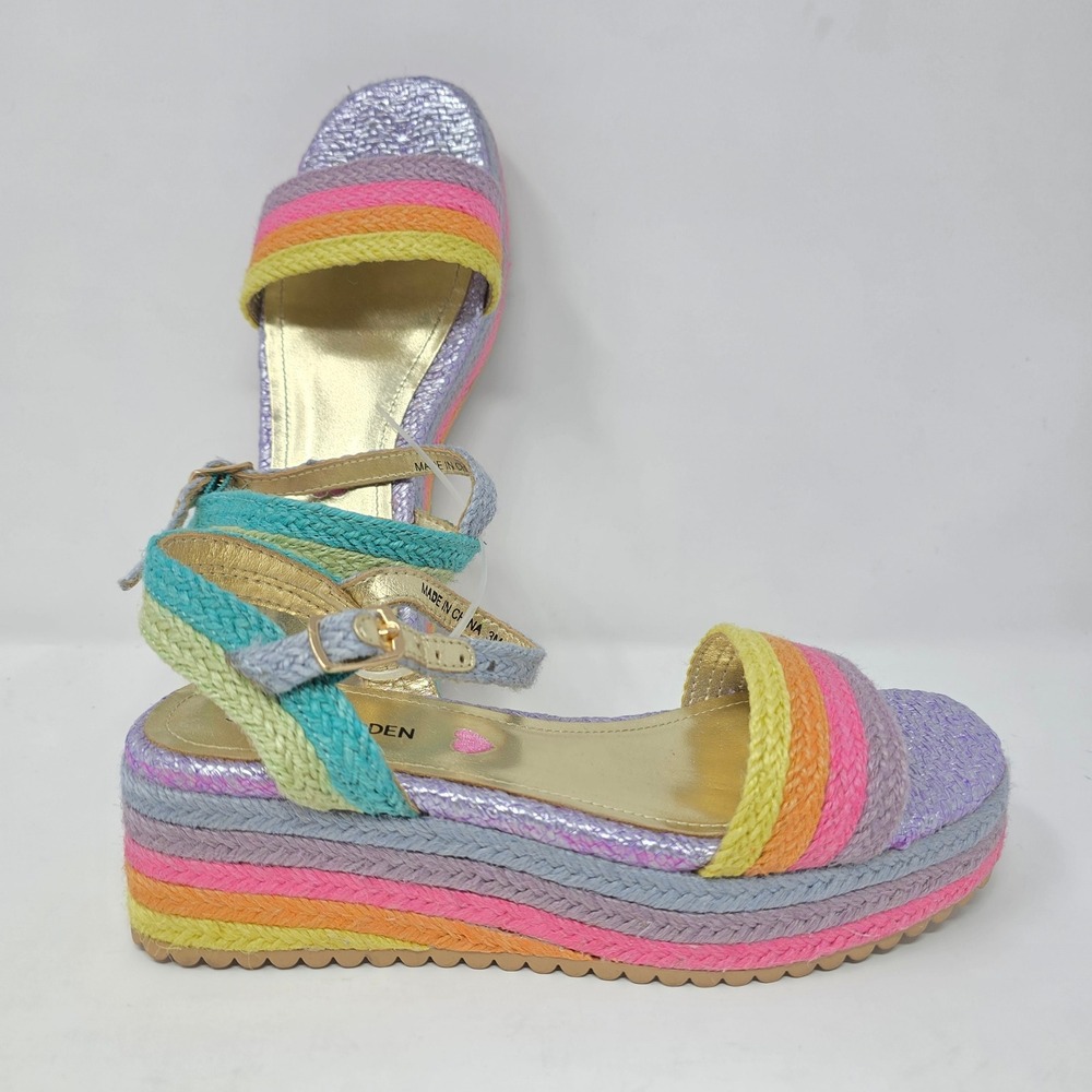 Steve Madden Jcleo Kids Rainbow Braided Platform Espadrille Sandals Size 3 Multi